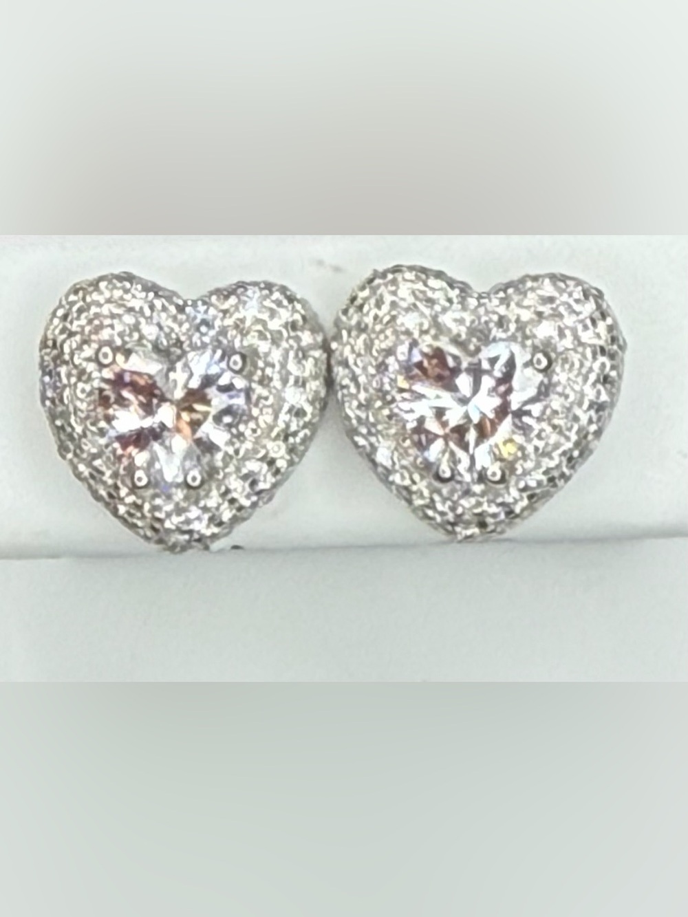 Sterling Silver Heart Halo Stud Earrings 925 Moissanite Accent Stones
